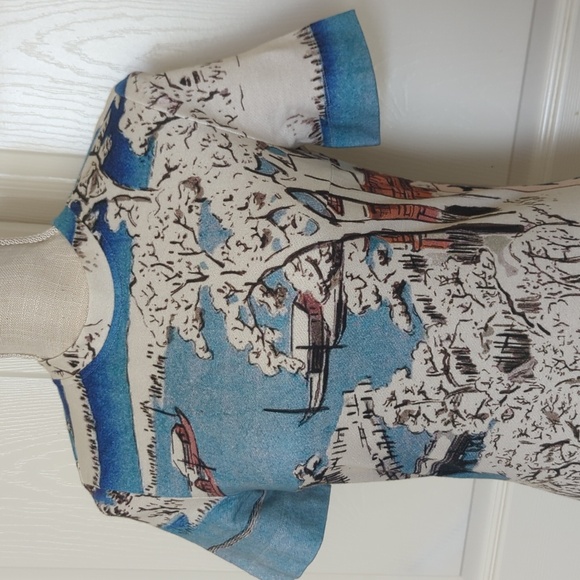 Carven Shirt Sleeve Japanese Multicolor Artistic Print Dress - Picture 2 of 8